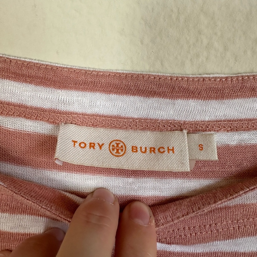 Tory Burch Linen Striped Boatneck Top - Picture 2 of 9
